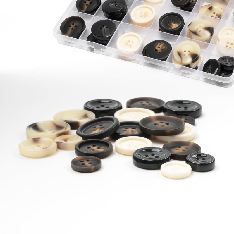 OELFFOW 110Pcs Mixed Sewing Buttons, 4-Hole Craft Round Blazer Buttons, 5 Color 3 Size (15mm, 20mm, 25mm) Suit Coats Resin Button, Suitable for Variety Clothing Sewing, DIY Craft (Black & White) - Image 5